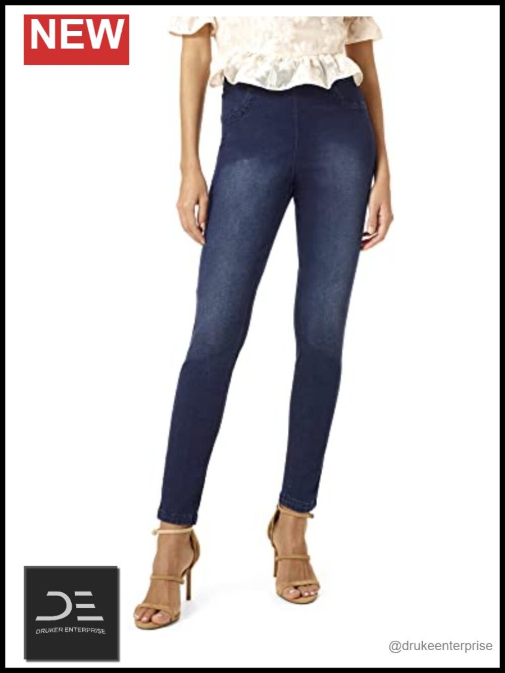 Reversible High Rise Skinny Denim Leggings with Pockets, 2-in-1